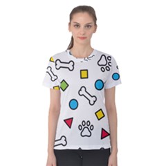 Dog Paw Seamless Pattern Footprint Bone Women s Cotton Tee