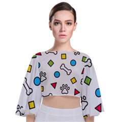 Dog Paw Seamless Pattern Footprint Bone Tie Back Butterfly Sleeve Chiffon Top