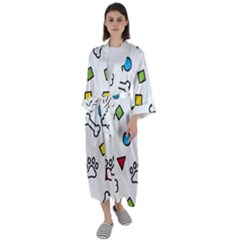 Dog Paw Seamless Pattern Footprint Bone Maxi Satin Kimono by Vaneshart