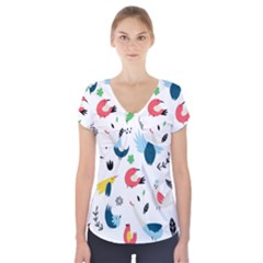 Vector Set Isolates With Cute Birds Scandinavian Style Short Sleeve Front Detail Top by Vaneshart