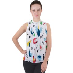 Vector Set Isolates With Cute Birds Scandinavian Style Mock Neck Chiffon Sleeveless Top by Vaneshart