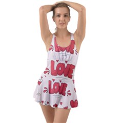 Hand Drawn Valentines Day Element Collection Ruffle Top Dress Swimsuit by Vaneshart