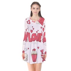 Hand Drawn Valentines Day Element Collection Long Sleeve V-neck Flare Dress by Vaneshart