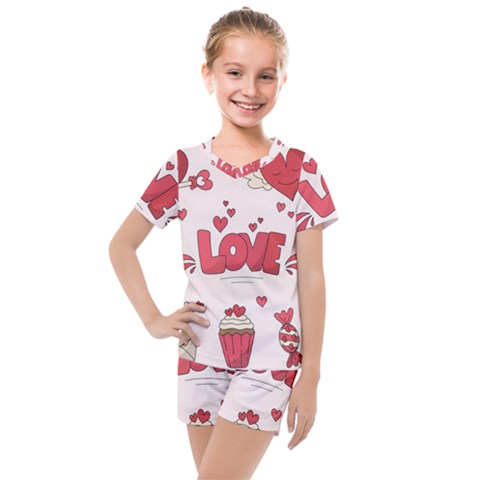 Hand Drawn Valentines Day Element Collection Kids  Mesh Tee And Shorts Set by Vaneshart