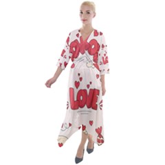 Hand Drawn Valentines Day Element Collection Quarter Sleeve Wrap Front Maxi Dress by Vaneshart