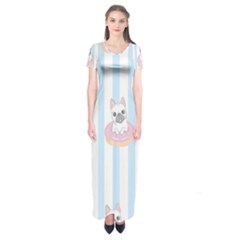 French Bulldog Dog Seamless Pattern Short Sleeve Maxi Dress by Vaneshart