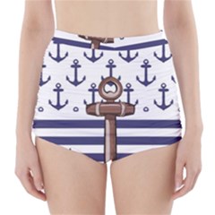 Anchor Background Design High-waisted Bikini Bottoms by Vaneshart