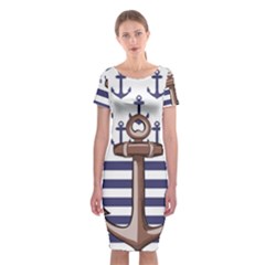 Anchor Background Design Classic Short Sleeve Midi Dress