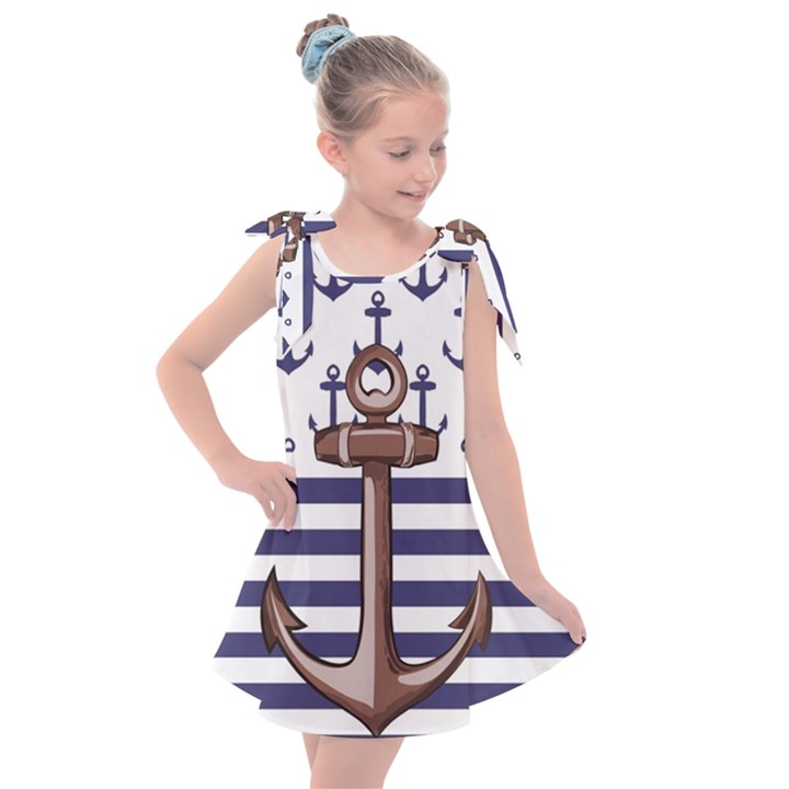 Anchor Background Design Kids  Tie Up Tunic Dress