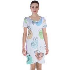 Cartoon Bird Cute Doodle Bird Short Sleeve Nightdress