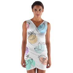 Cartoon Bird Cute Doodle Bird Wrap Front Bodycon Dress by Vaneshart