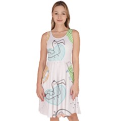 Cartoon Bird Cute Doodle Bird Knee Length Skater Dress With Pockets by Vaneshart