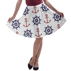 Nautical Seamless Pattern A-line Skater Skirt by Vaneshart