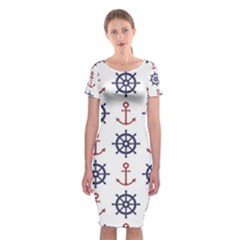 Nautical Seamless Pattern Classic Short Sleeve Midi Dress by Vaneshart