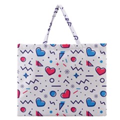 Hearts Seamless Pattern Memphis Style Zipper Large Tote Bag