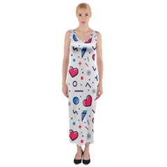 Hearts Seamless Pattern Memphis Style Fitted Maxi Dress