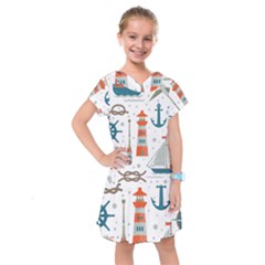 Nautical Elements Pattern Background Kids  Drop Waist Dress