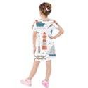 Nautical Elements Pattern Background Kids  Short Sleeve Velvet Dress View2