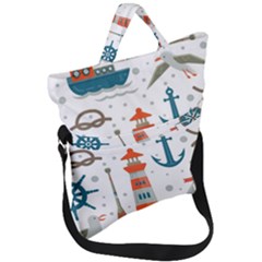 Nautical Elements Pattern Background Fold Over Handle Tote Bag by Vaneshart