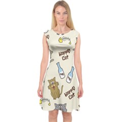 Happy Cats Pattern Background Capsleeve Midi Dress