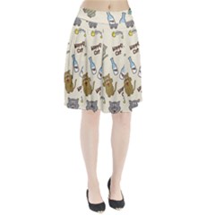 Happy Cats Pattern Background Pleated Skirt by Vaneshart