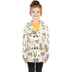 Happy Cats Pattern Background Kids  Double Breasted Button Coat by Vaneshart