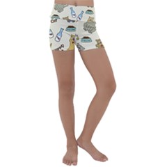 Happy Cats Pattern Background Kids  Lightweight Velour Yoga Shorts