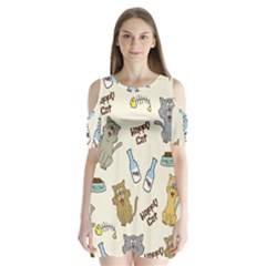 Happy Cats Pattern Background Shoulder Cutout Velvet One Piece by Vaneshart