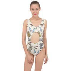 Happy Cats Pattern Background Center Cut Out Swimsuit by Vaneshart