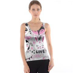 Big Set With Cute Cartoon Animals Bear Panda Bunny Penguin Cat Fox Tank Top by Vaneshart