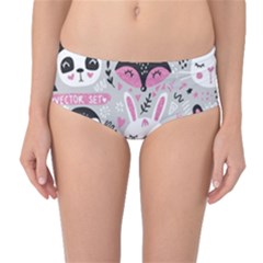 Big Set With Cute Cartoon Animals Bear Panda Bunny Penguin Cat Fox Mid-waist Bikini Bottoms by Vaneshart