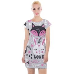 Big Set With Cute Cartoon Animals Bear Panda Bunny Penguin Cat Fox Cap Sleeve Bodycon Dress by Vaneshart