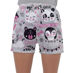 Big Set With Cute Cartoon Animals Bear Panda Bunny Penguin Cat Fox Sleepwear Shorts