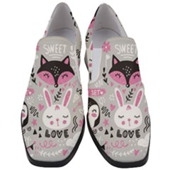 Big Set With Cute Cartoon Animals Bear Panda Bunny Penguin Cat Fox Women Slip On Heel Loafers by Vaneshart