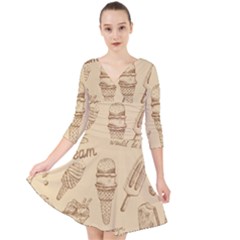 Ice Cream Vintage Pattern Quarter Sleeve Front Wrap Dress by Vaneshart