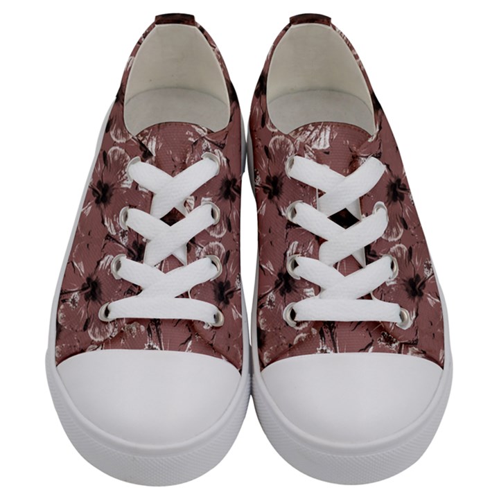 Hibiscus Flowers Collage Pattern Design Kids  Low Top Canvas Sneakers
