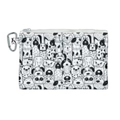 Seamless Pattern With Black White Doodle Dogs Canvas Cosmetic Bag (large) by Vaneshart