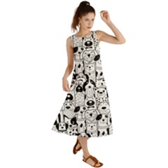 Seamless Pattern With Black White Doodle Dogs Summer Maxi Dress by Vaneshart
