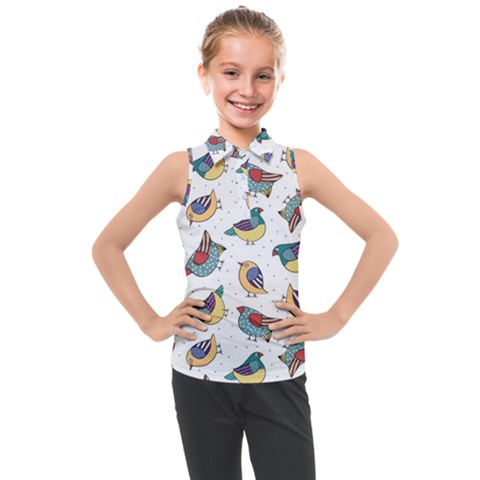 Seamless Pattern With Hand Drawn Bird Black Kids  Sleeveless Polo Tee by Vaneshart