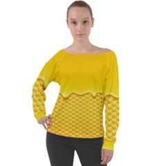 Sweet Honey Drips With Honeycomb Off Shoulder Long Sleeve Velour Top