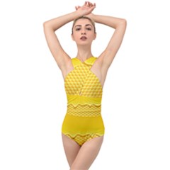 Sweet Honey Drips With Honeycomb Cross Front Low Back Swimsuit