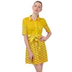 Sweet Honey Drips With Honeycomb Belted Shirt Dress by Vaneshart