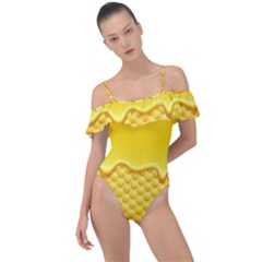 Sweet Honey Drips With Honeycomb Frill Detail One Piece Swimsuit by Vaneshart