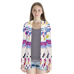 Funny Colorful Owls Drape Collar Cardigan by Vaneshart