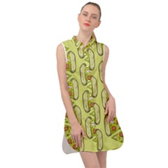 Pizza Fast Food Pattern Seamles Design Background Sleeveless Shirt Dress by Vaneshart