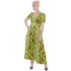 Pizza Fast Food Pattern Seamles Design Background Button Up Short Sleeve Maxi Dress by Vaneshart