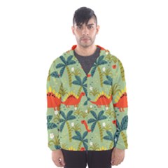 Cute Colorful Dinosaur Seamless Pattern Men s Hooded Windbreaker by Vaneshart