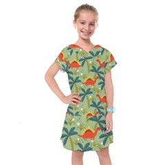 Cute Colorful Dinosaur Seamless Pattern Kids  Drop Waist Dress