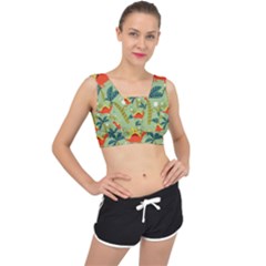 Cute Colorful Dinosaur Seamless Pattern V-back Sports Bra by Vaneshart