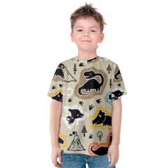 Seamless Pattern With Dinosaurs Silhouette Kids  Cotton Tee